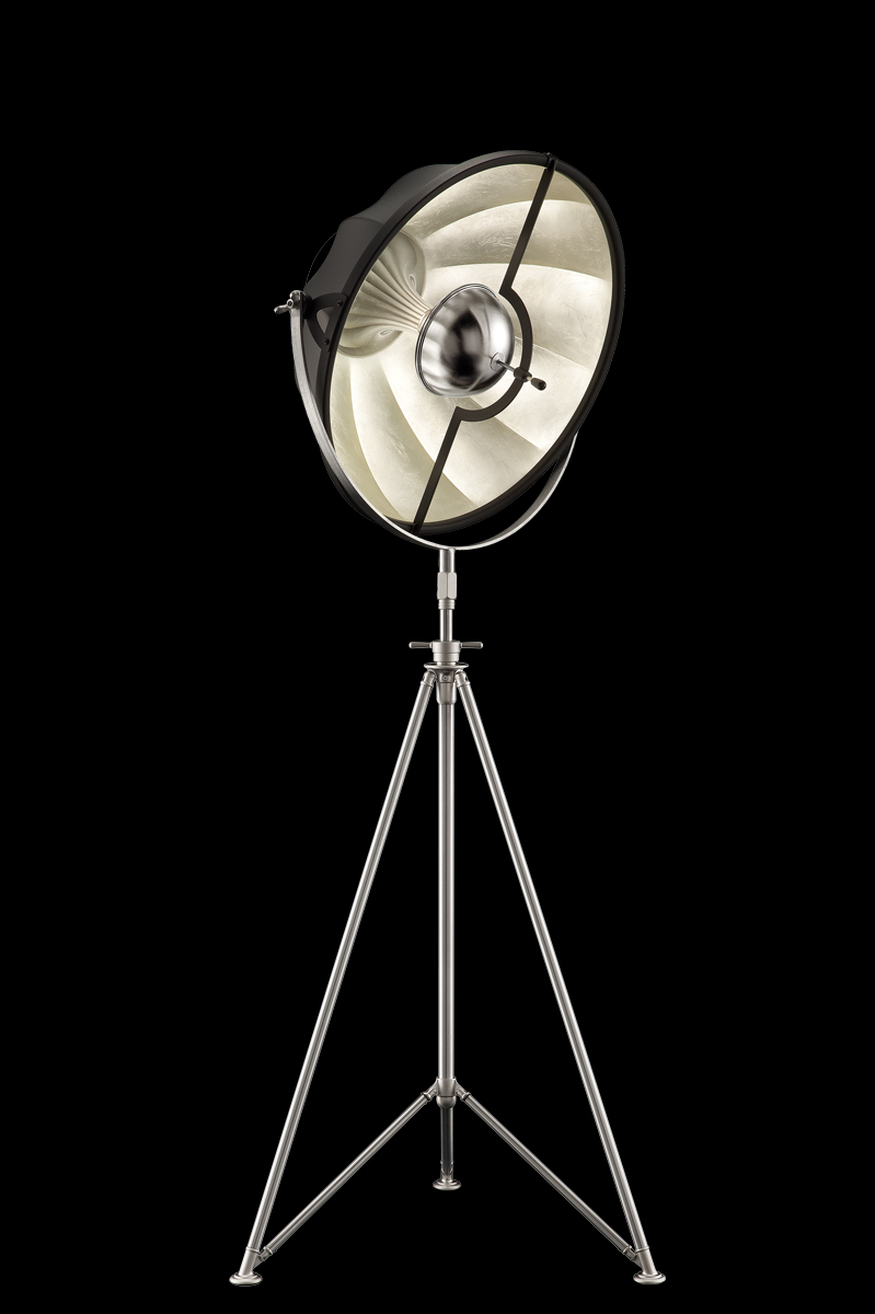 Fortuny Studio 63 floor black & silver lamp with steel tripod