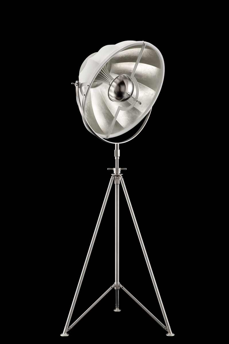 Fortuny Studio 63 floor white & silver lamp with steel tripod