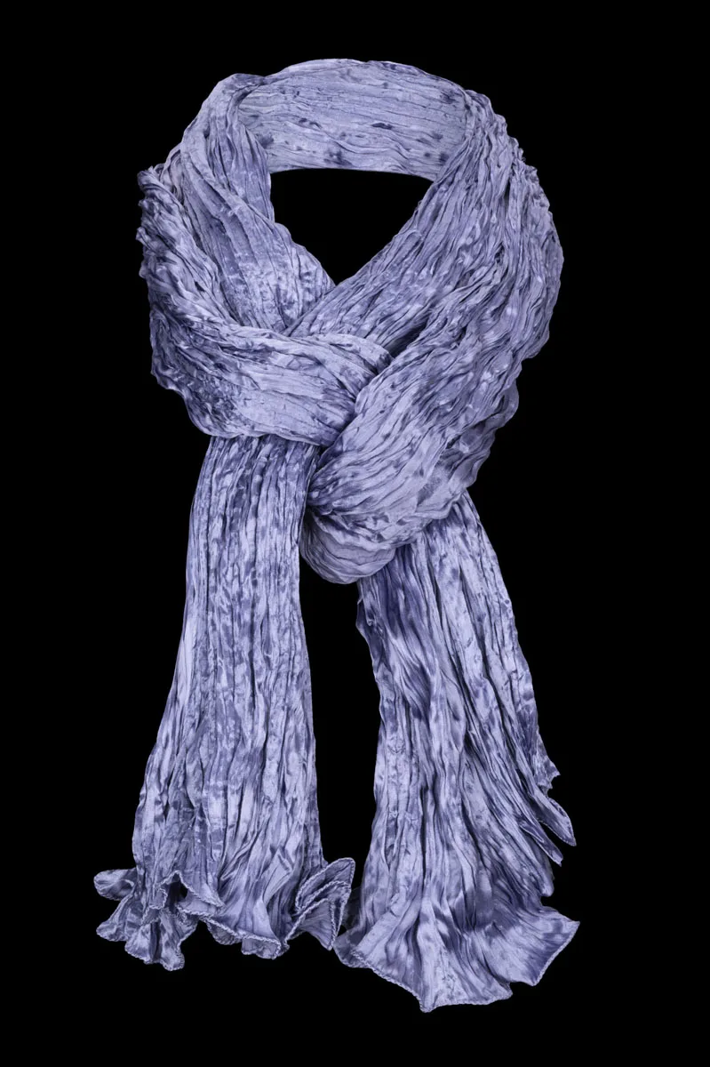 Fortuny crinkled crepe satin lavender silk scarf