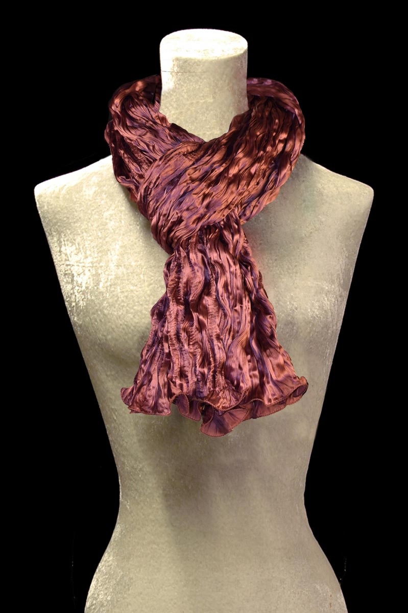 Fortuny crinkled crepe satin bordeaux silk scarf