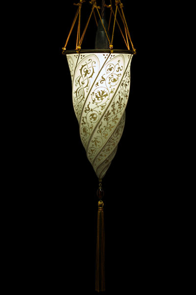 Fortuny Cesendello sage grey silk lamp