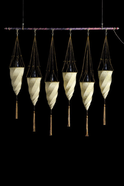 Fortuny Cesendello silk lamp on a rod 6 light points