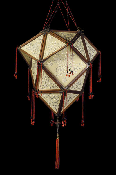 Fortuny Concubine Proibita silk lamp with wooden structure