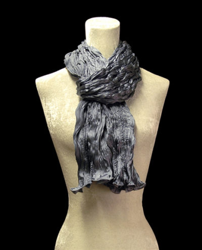 Fortuny crinkled crepe satin blue grey silk scarf