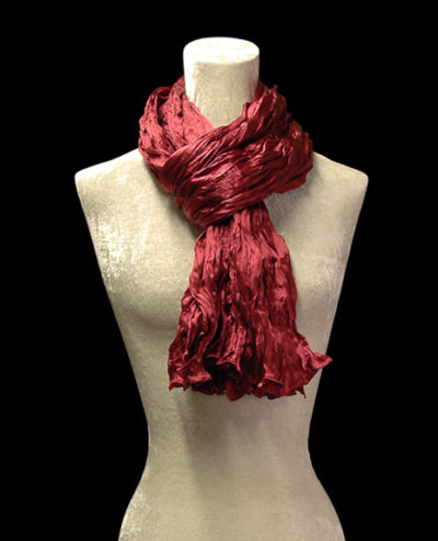 Fortuny crinkled crepe satin bordeaux silk scarf
