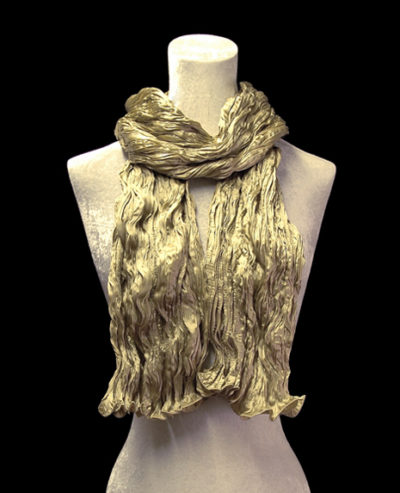 Fortuny crinkled crepe satin pale olive green silk scarf