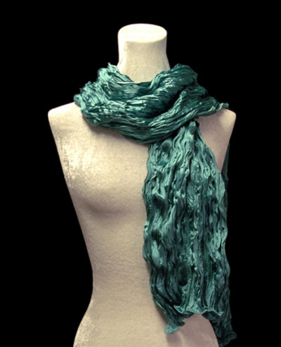 Fortuny crinkled crepe satin peacock blue silk scarf