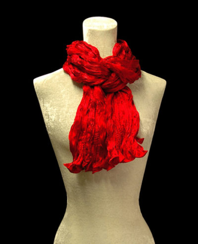 Fortuny crinkled crepe satin red silk scarf