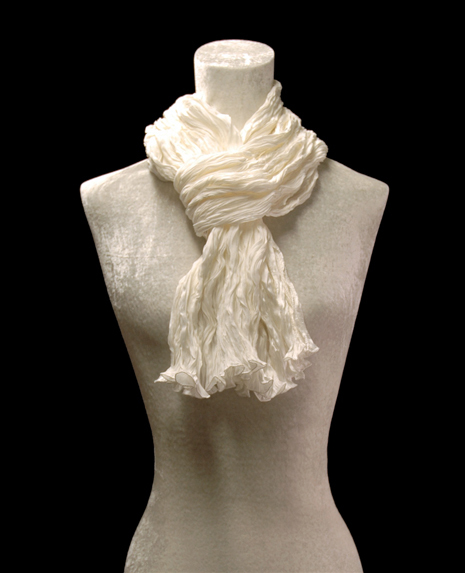 Fortuny crinkled crepe satin white silk scarf