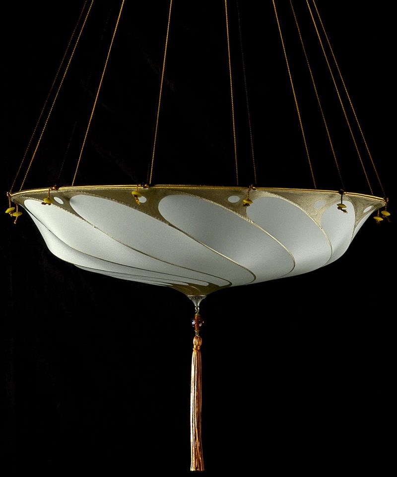 Fortuny Scudo Saraceno sage grey Plain silk lamp side view