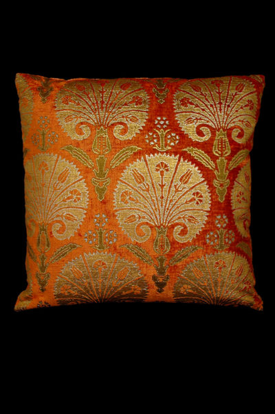 Venetia Studium Istanbul square orange printed velvet cushion front