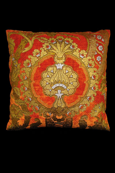 Venetia Studium San Marco orange printed velvet square cushion front