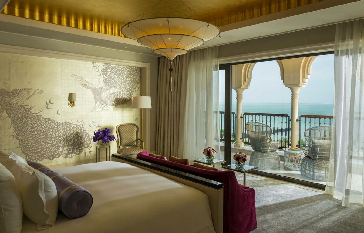 3 tiers plain silk lamp Scheherazade in Four Seasons Resort Hotel in Dubai, Royal Suite Master bedroom