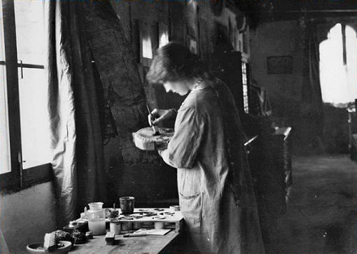 Henriette Nigrin in her workshop inside Palazzo Pesaro degli Orfei