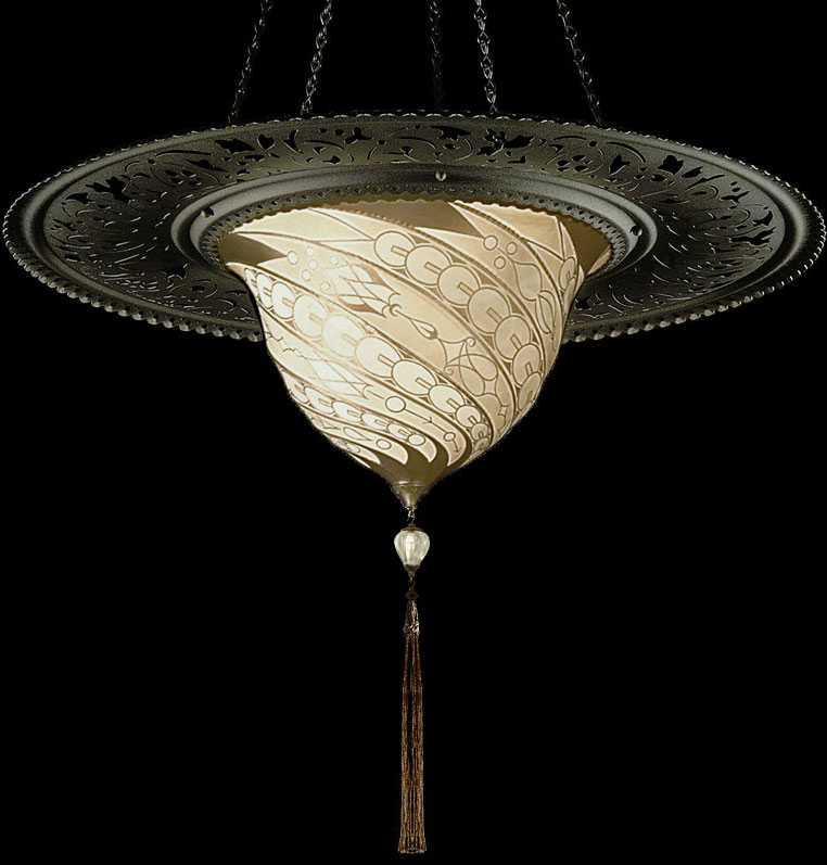 Fortuny Samarkanda Decò silk lamp with metal ring