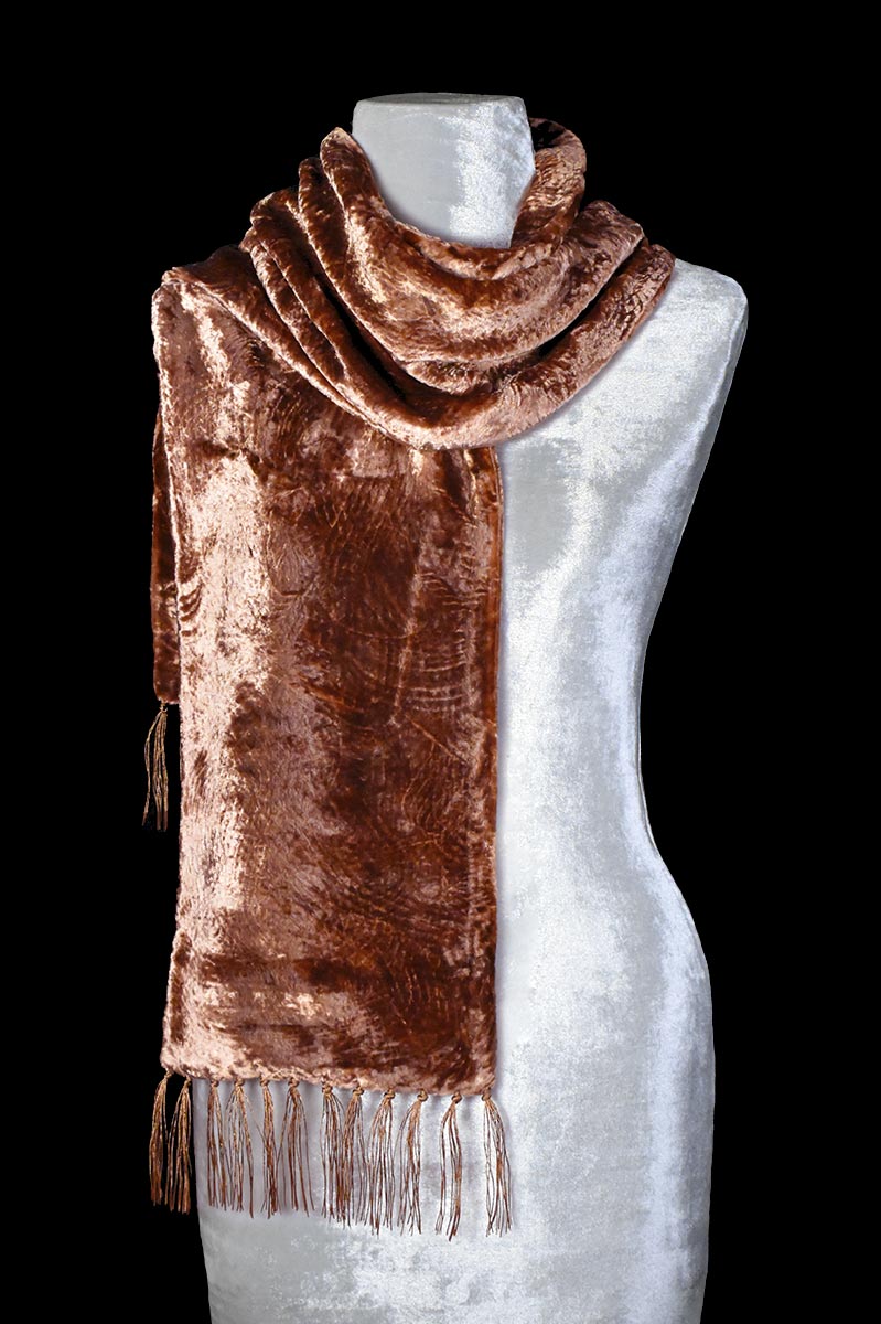 Fortuny furrowed velvet scarf with fringes