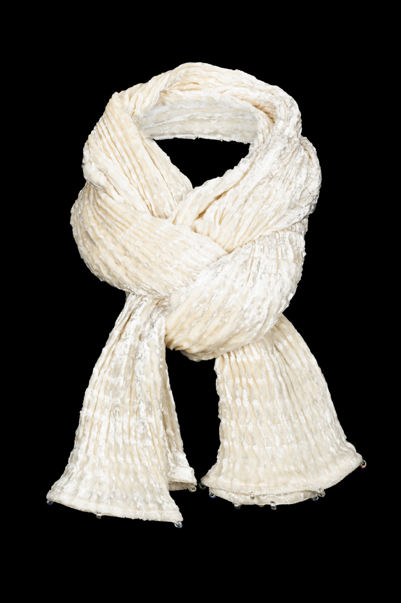 Fortuny Pleated Velvet Scarf White