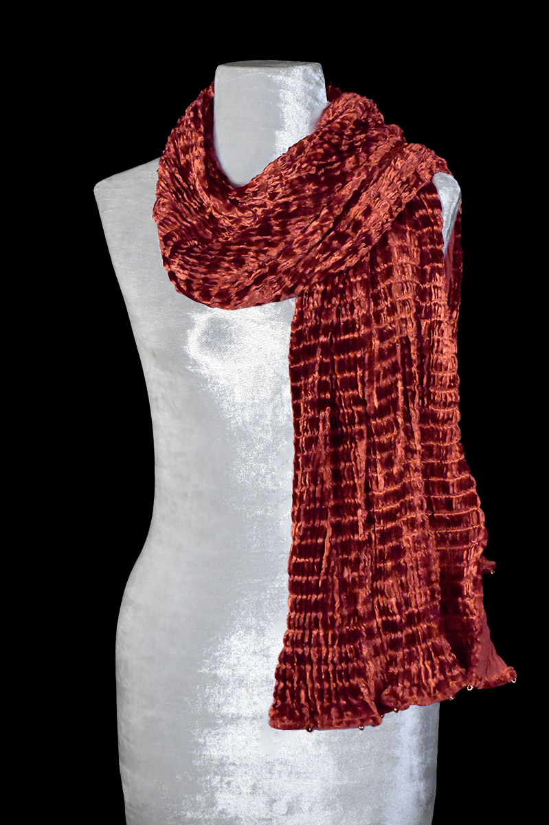 Fortuny red pleated velvet scarf