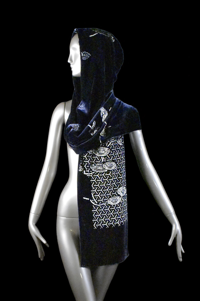 Fortuny printed velvet hooded shawl