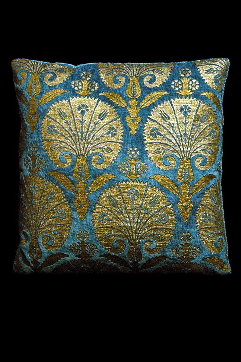 Venetia Studium Istanbul square teal printed velvet cushion front