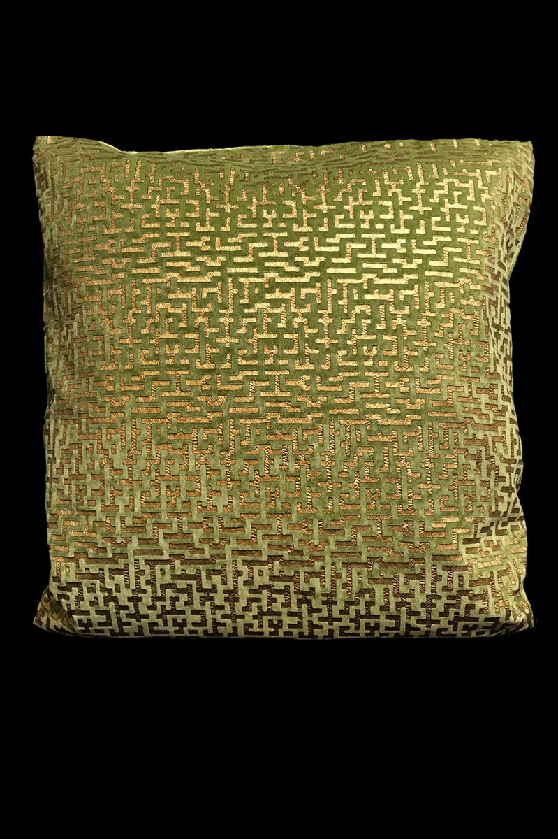 Venetia Studium Labirinto square light green printed velvet cushion front