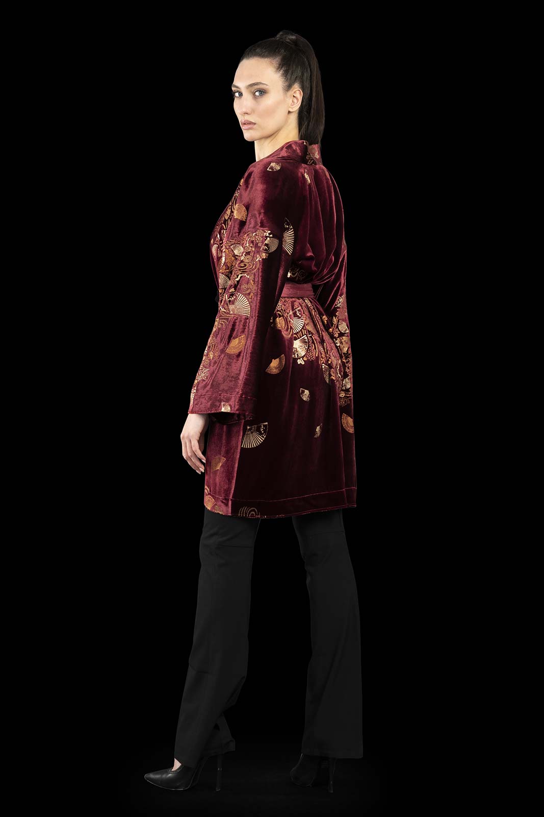 Isabel | Printed velvet Kimono Coat | Ventagli Ruby - Fortuny