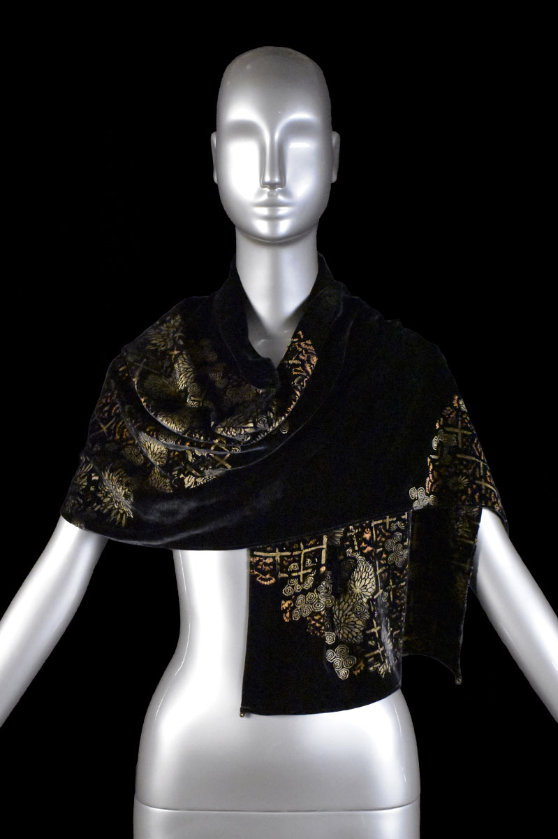 Fortuny printed velvet scarf with Murano glass beads