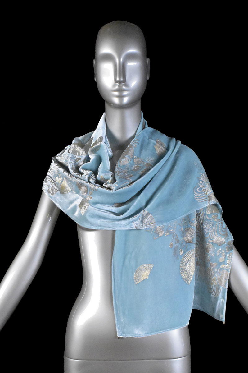 Fortuny printed velvet scarf with Murano glass beads