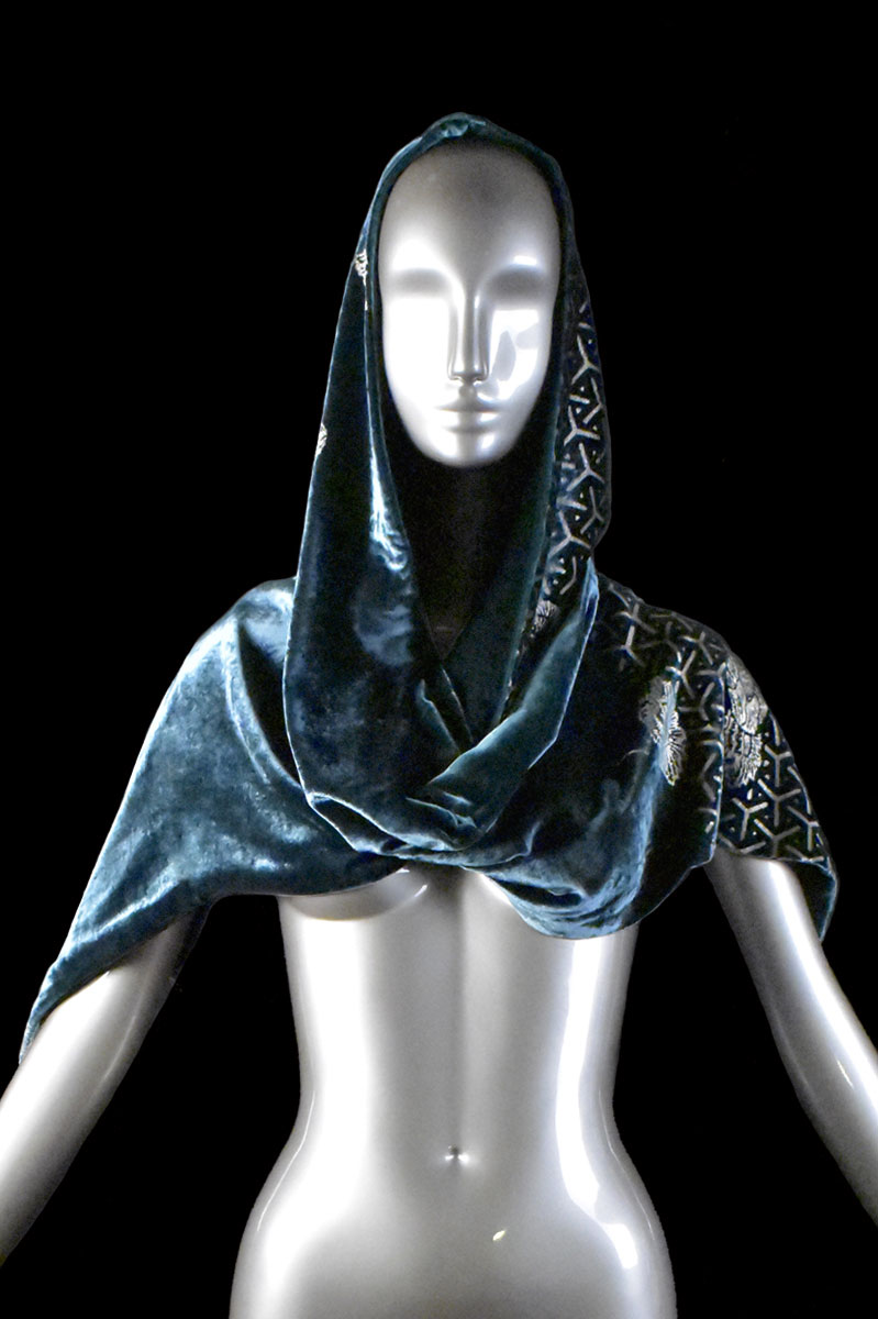 Fortuny printed velvet hooded shawl