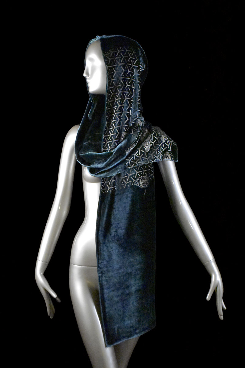 Fortuny printed velvet hooded shawl
