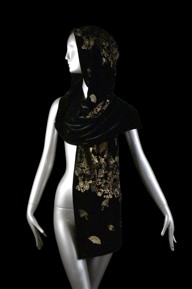 Fortuny printed velvet hooded shawl