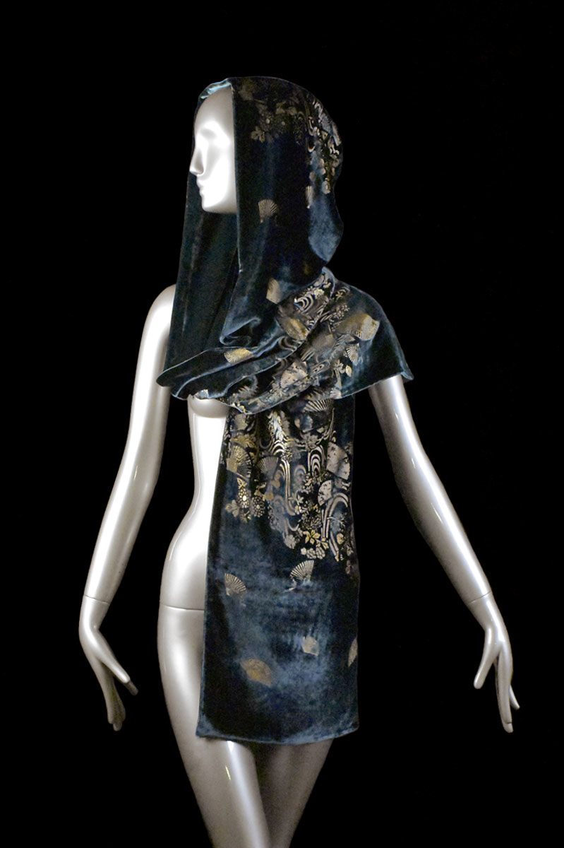 Fortuny printed velvet hooded shawl