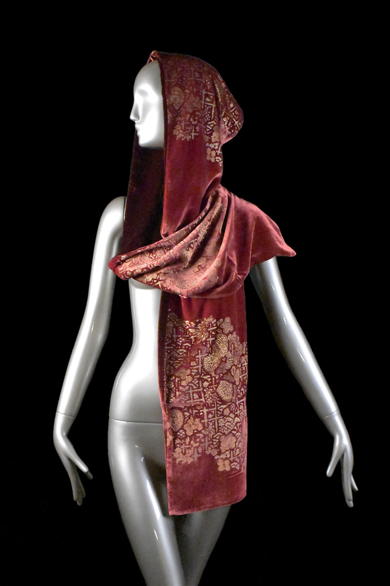 Fortuny printed velvet hooded shawl