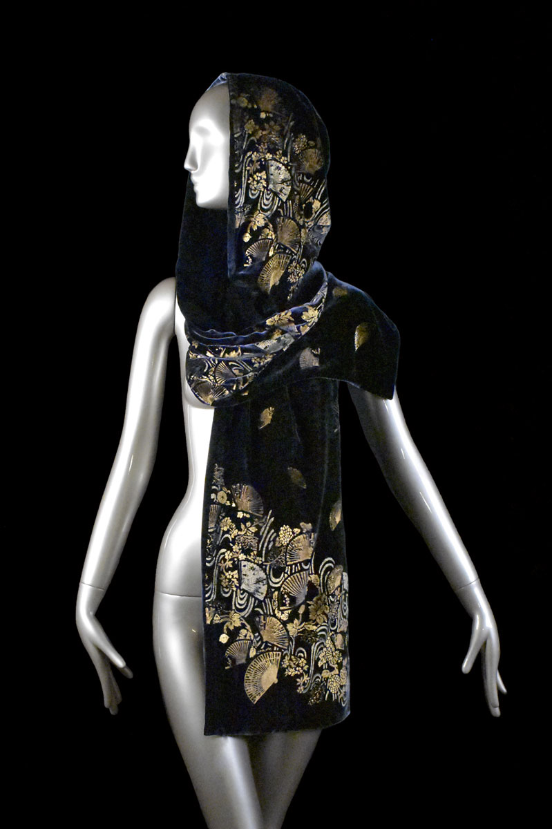 Fortuny printed velvet hooded shawl