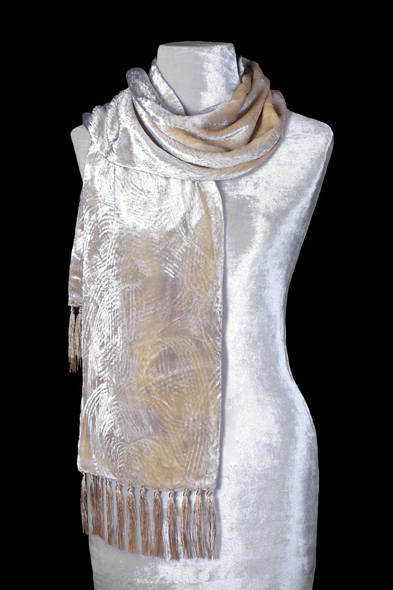 Fortuny furrowed velvet scarf with fringes