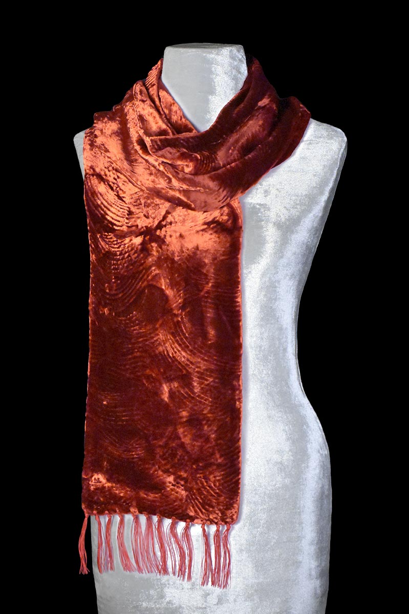 Fortuny furrowed velvet scarf with fringes