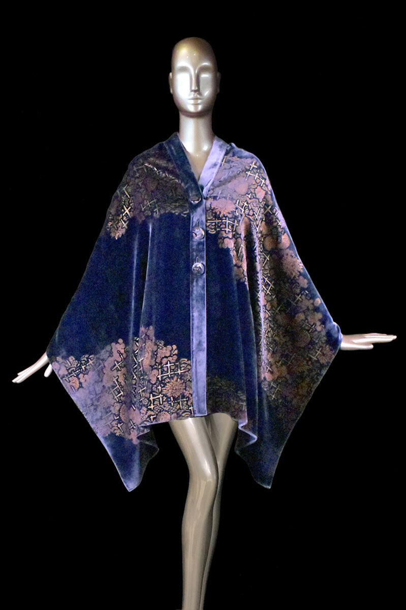 Fortuny printed velvet stole with buttons front