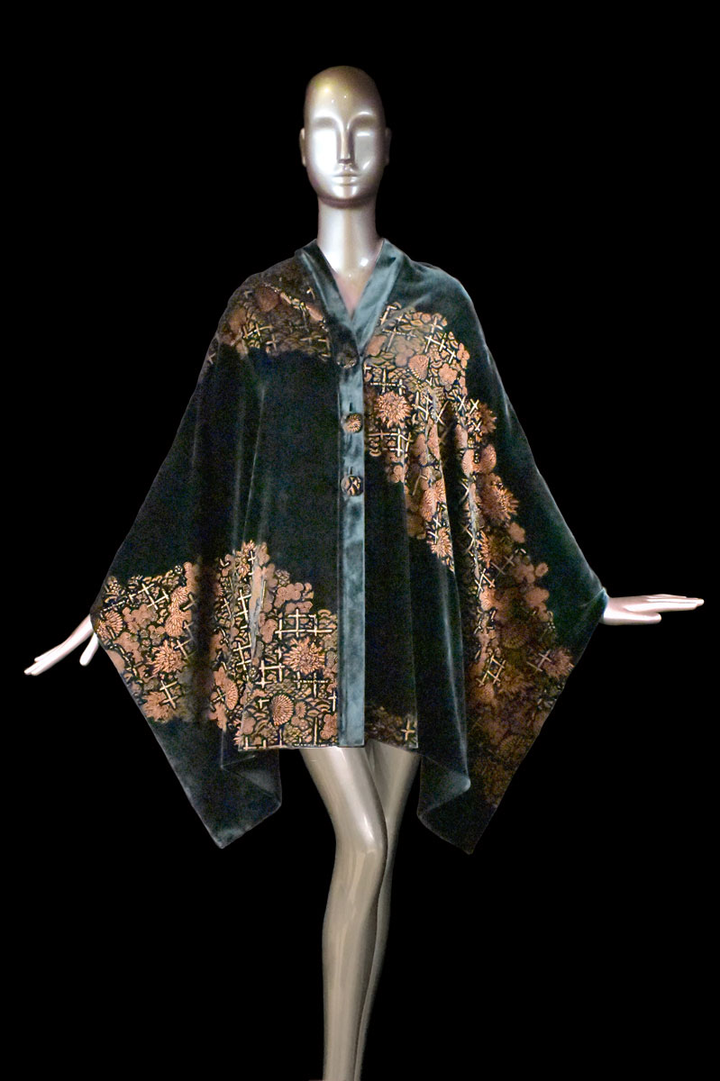 Fortuny printed velvet stole with buttons front