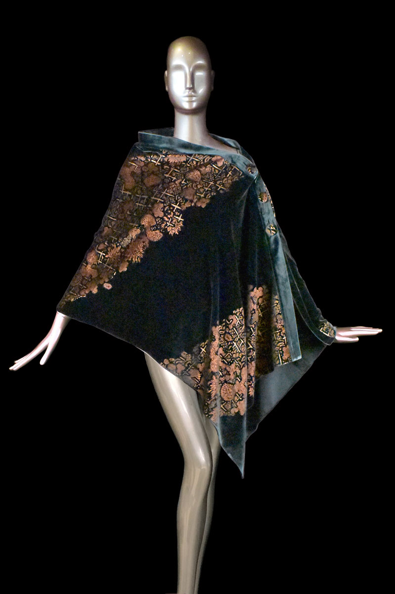 Fortuny printed velvet stole with buttons side