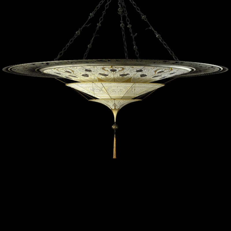 Fortuny Scheherazade 3 tiers Geometric silk lamp with metal ring