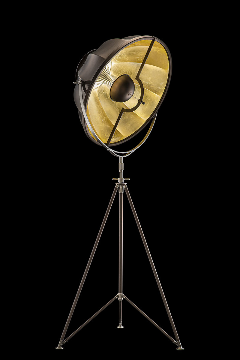 Fortuny Studio 76 floor tripod lamp brown and gold leaf