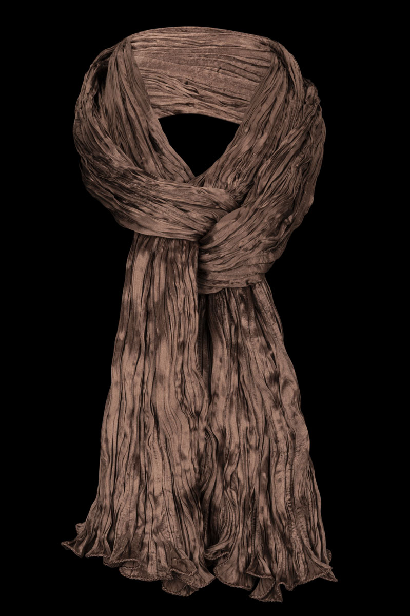 Fortuny crinkled crepe satin silk scarf brown
