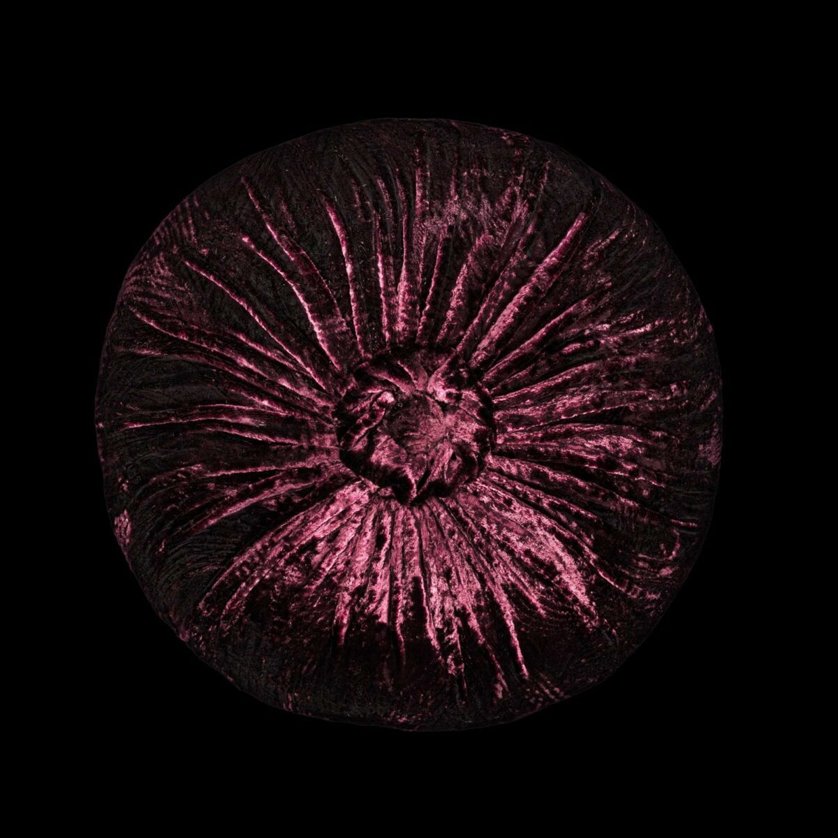 Furrowed velvet round cushion