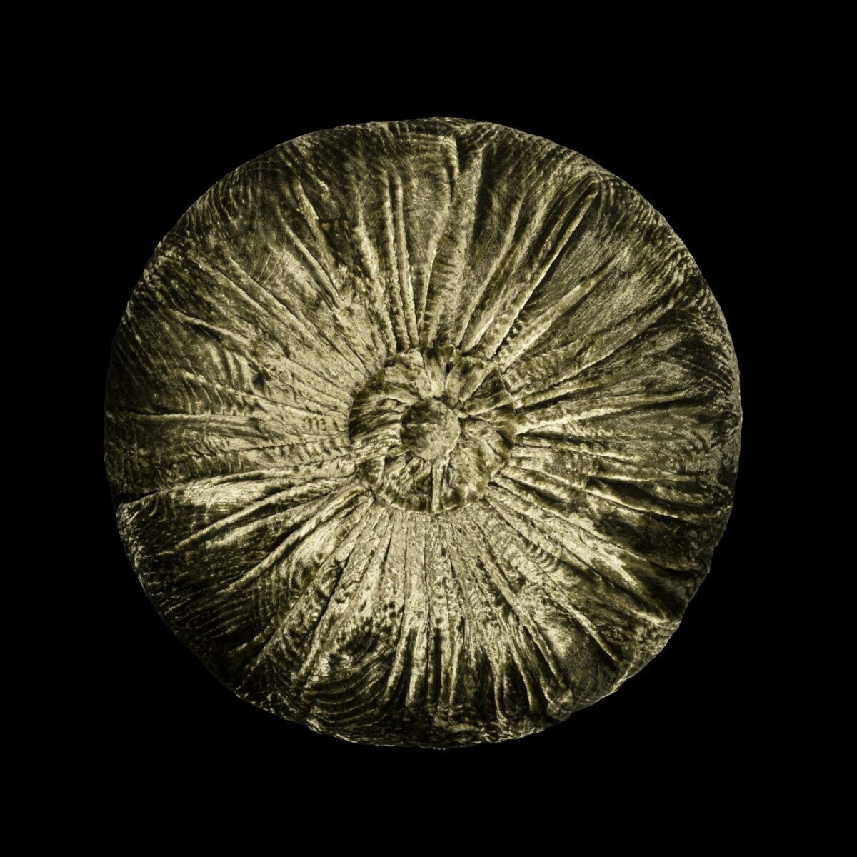 Furrowed velvet round cushion