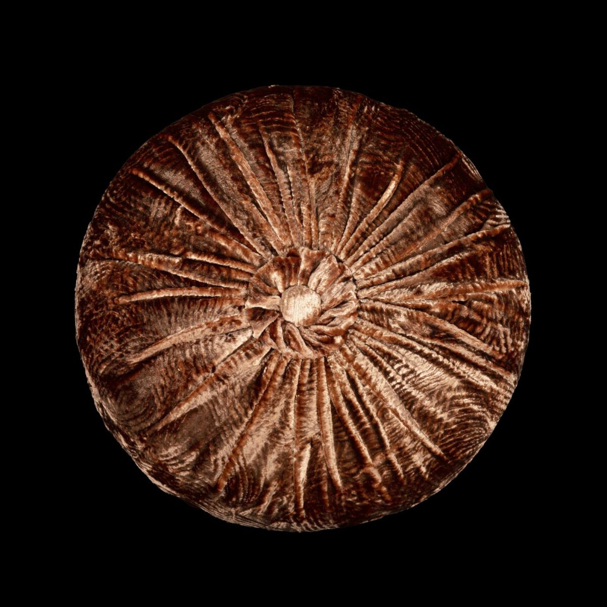 Furrowed velvet round cushion