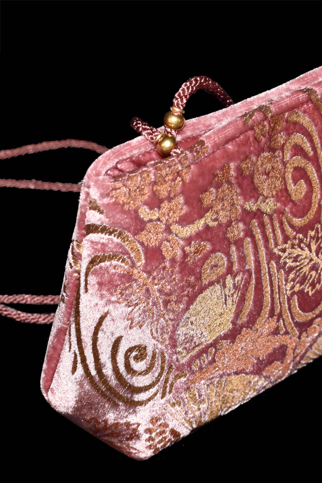 Baguette | Pochette velvet bag | Ventagli Antique Pink - Fortuny