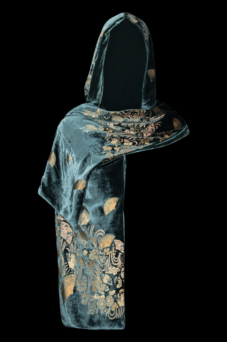 Printed velvet hooded shawl