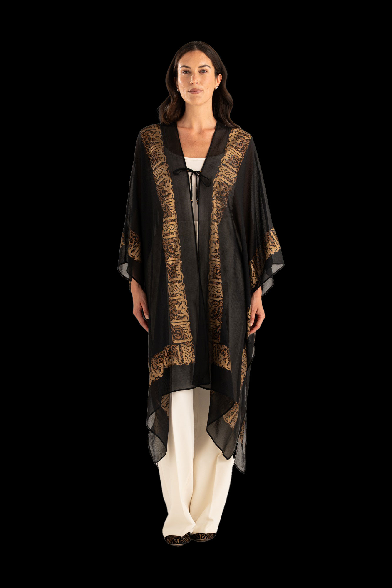 Esther Evening Coat in Crepe Georgette | Arabo Black