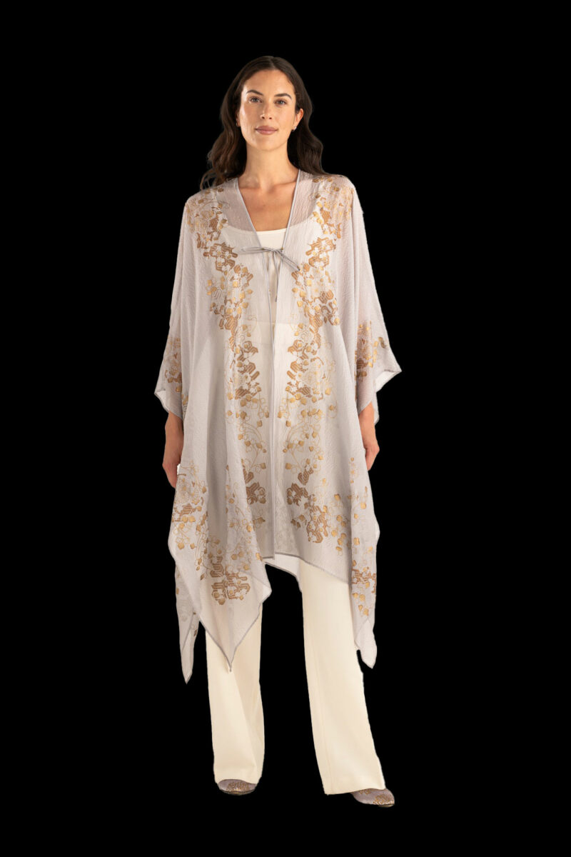 Esther Evening Coat in Crepe Georgette | Ramage Taupe
