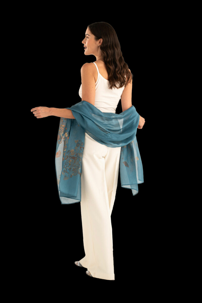 Crepe Georgette Scarf | Ventagli Light Teal